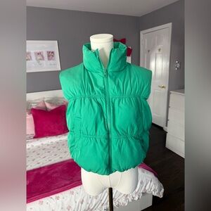 Green Cropped Puffer Vest